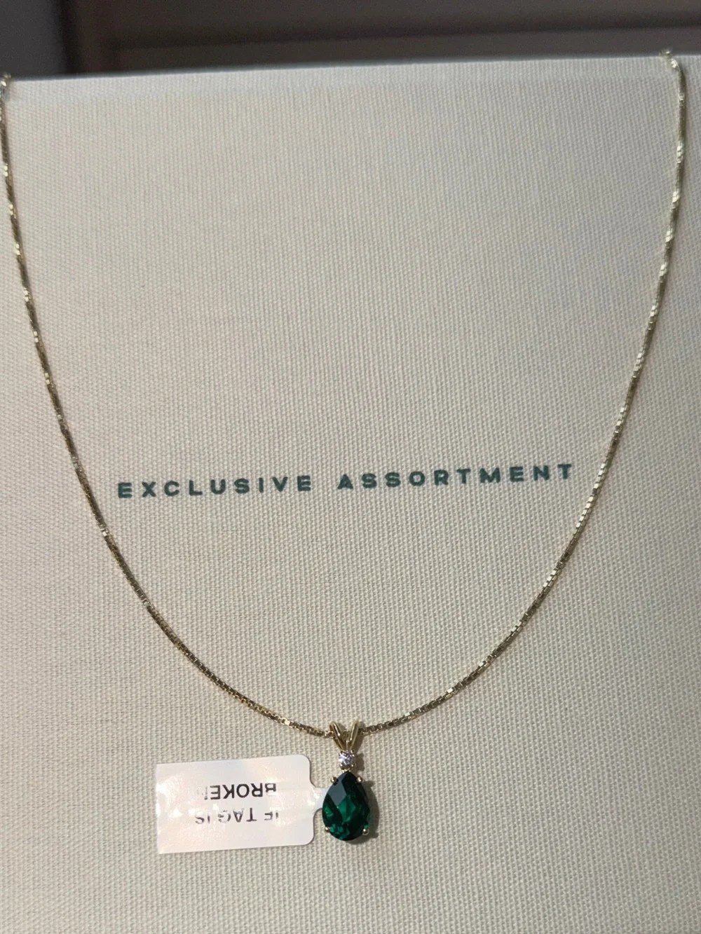 Gold Chain Necklace with Emerald Teardrop Pendant